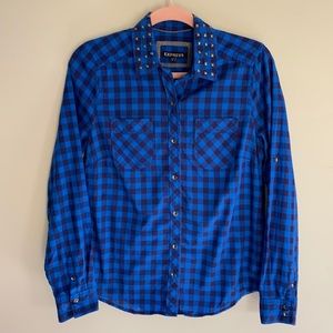 Express Blue Plaid Button-Up Shirt - XS